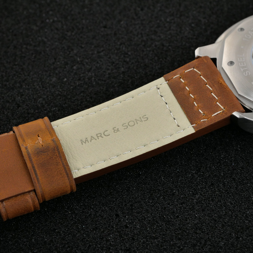 Marc & Sons Classic Black Professional Automatic Pilot Men's Watch 46mm 10ATM Black Dial/Brown Band
